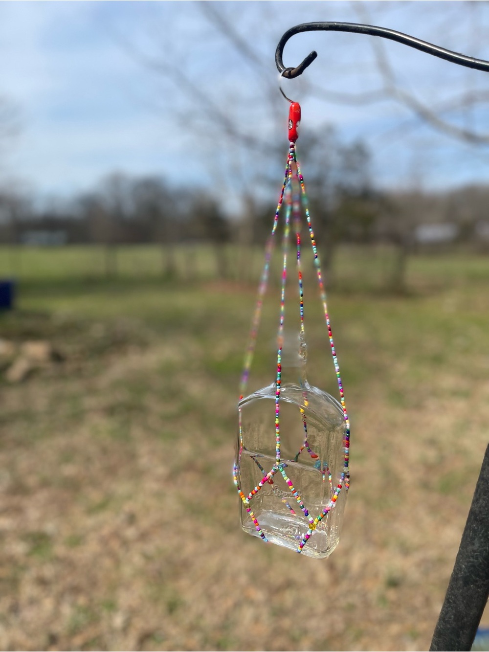 Handmade Beaded Hanging Glass Planter - Multicolor